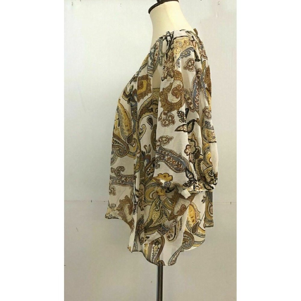 Wilster Women's New Loose Fit Gold Paisley 3/4 Sleeve Top Size S Ric1 - Picture 3 of 7